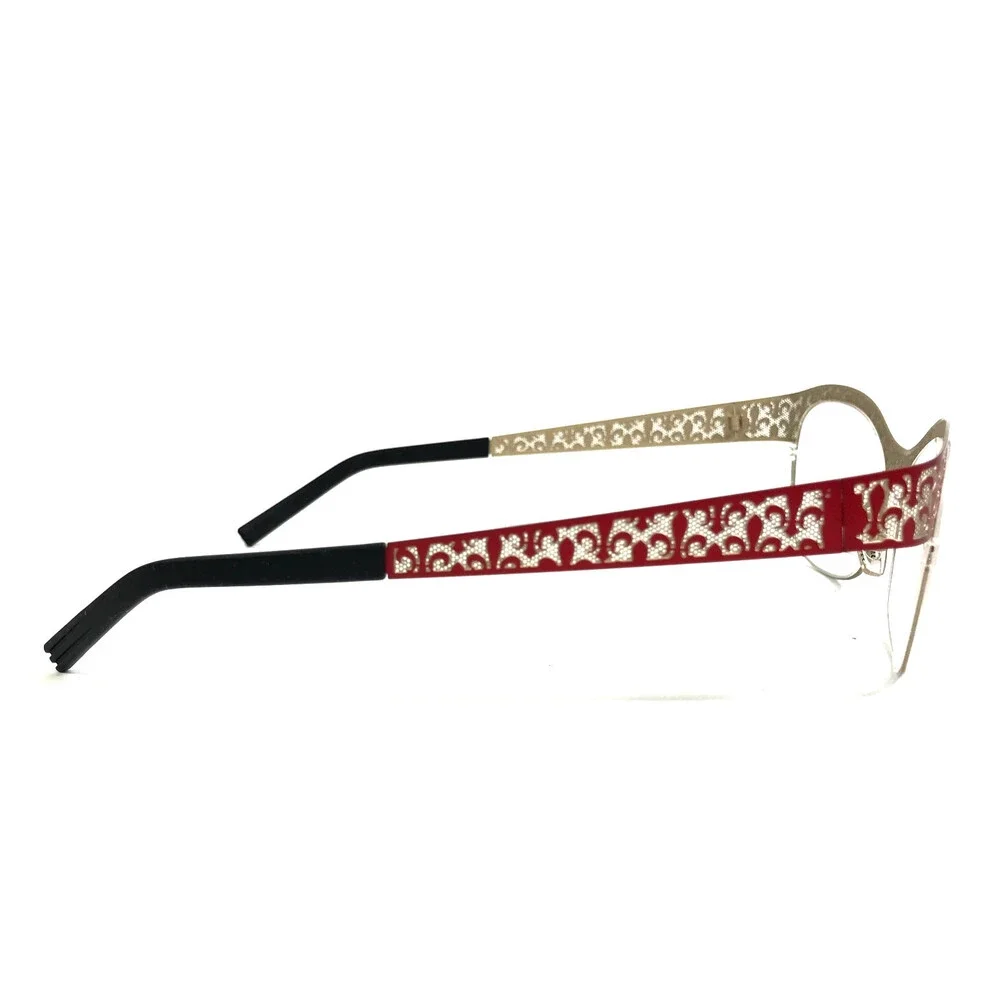 J.F. Rey Eyeglasses Frames JF2559 3030 Red Gold Cat Eye Fleur De Lis 53-16-132